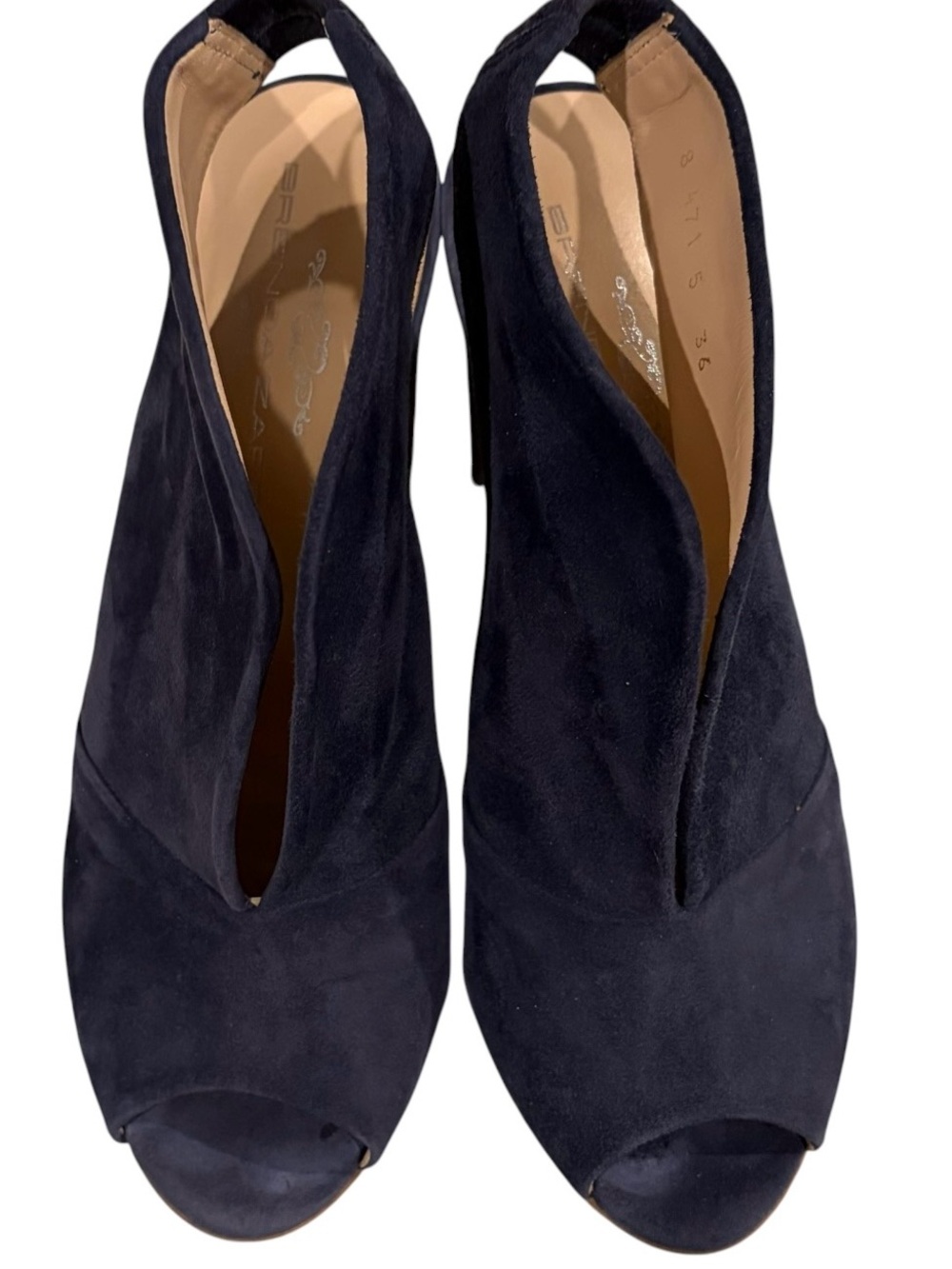 Suede Navy Peep-Toe Slingback Heels